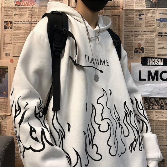 Oversized men's flaming sweatshirt