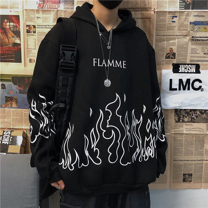 Oversized men's flaming sweatshirt